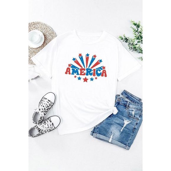 Azura Exchange White AMERICA Star Graphic Round Neck Tee - Picture 5 of 10
